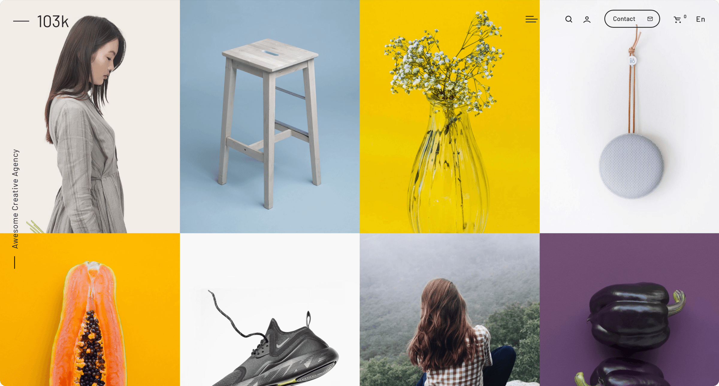 Hundred & Three portfolio demo with a colorful project image grid