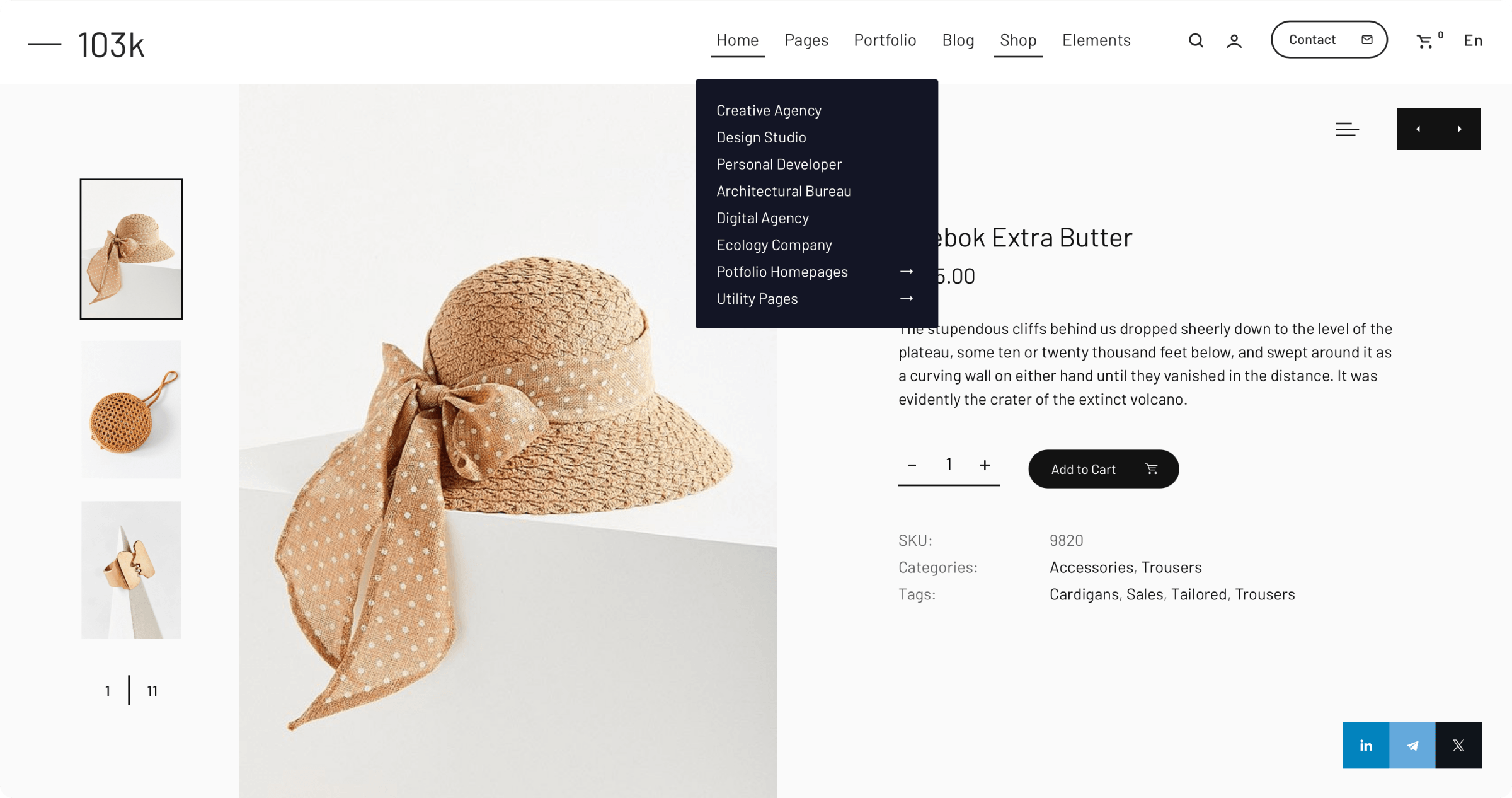 Hundred & Three product page demo with a hat gallery and add-to-cart controls