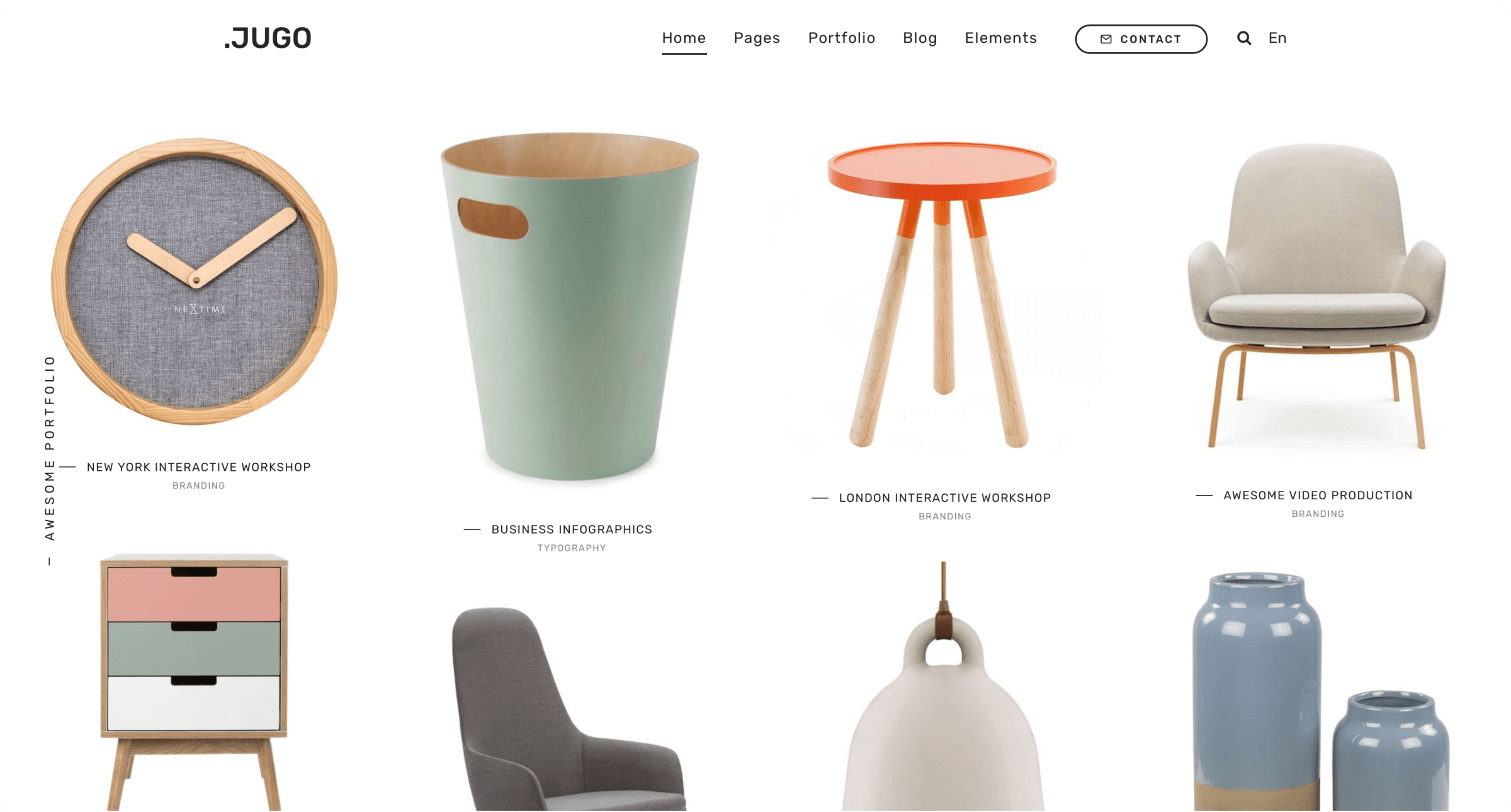 Jugo portfolio layout with a grid of product design projects