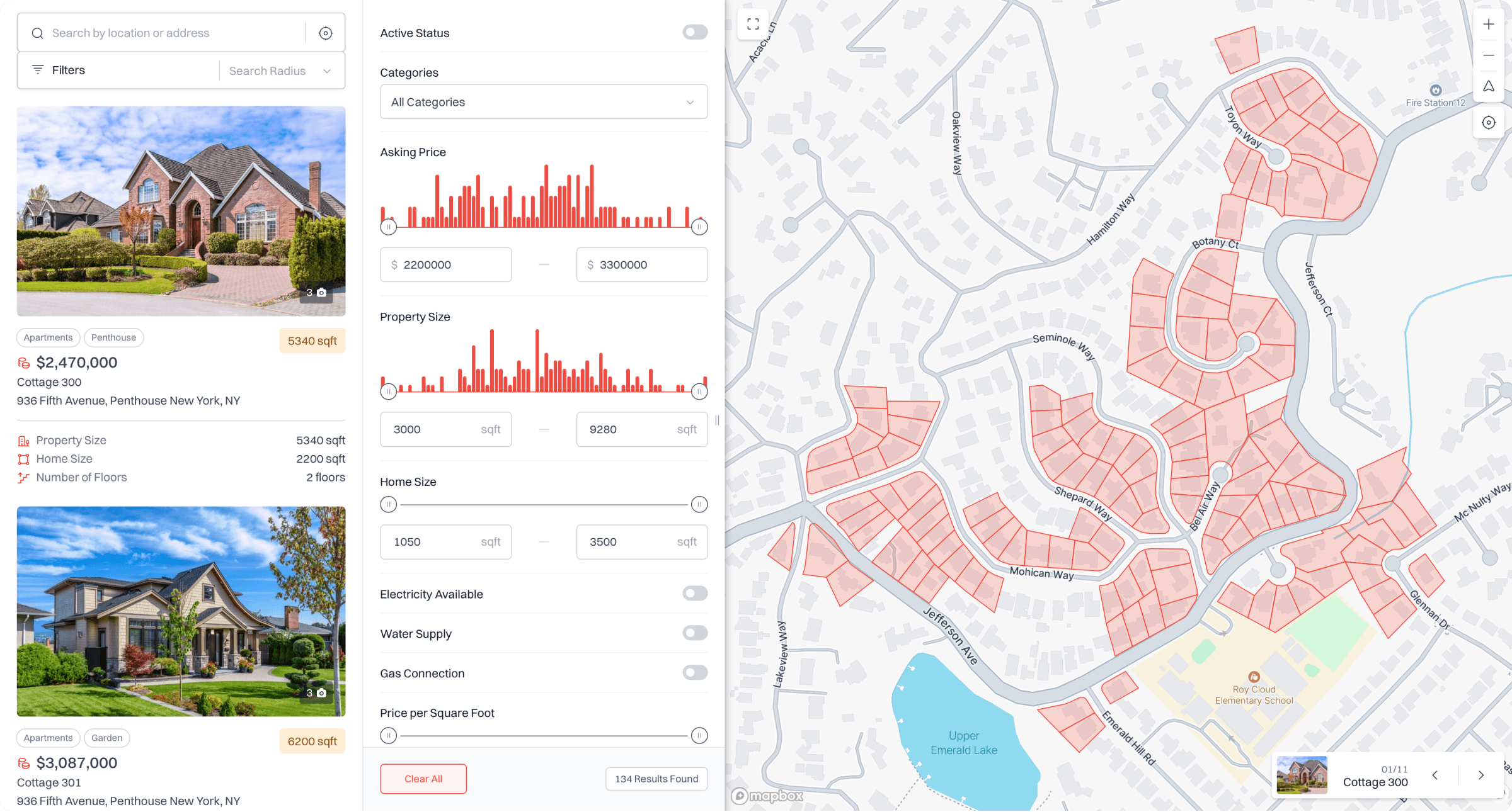 Treweler GeoJSON Addon property map with parcel polygons and numeric filters