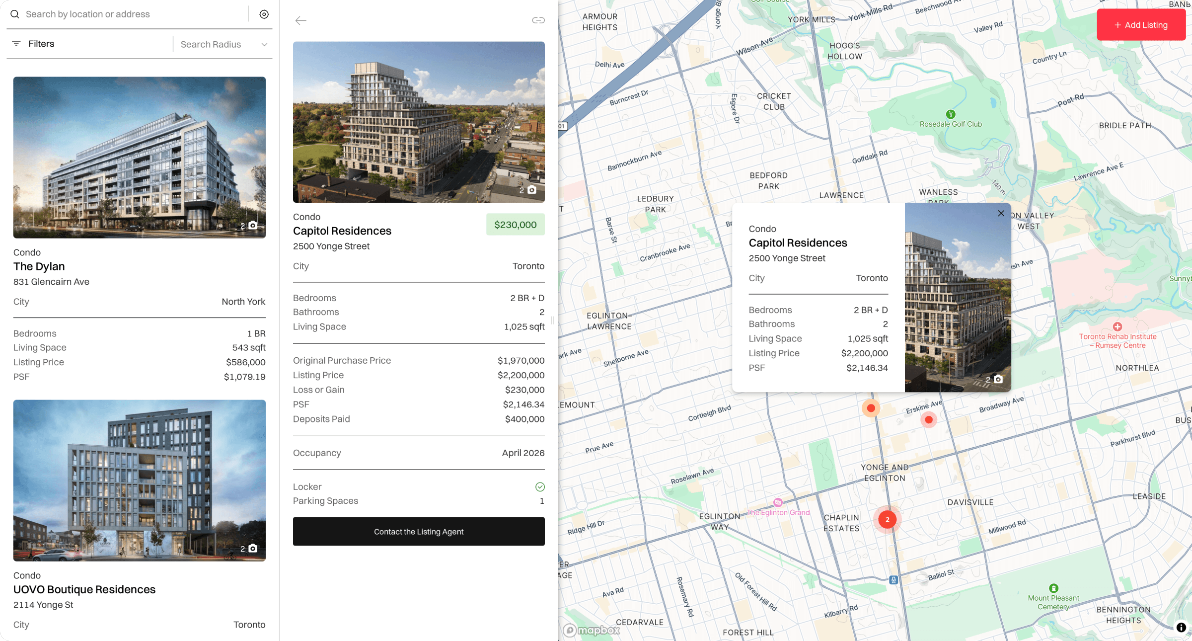 Precondo Assignments property listings beside an interactive Toronto map