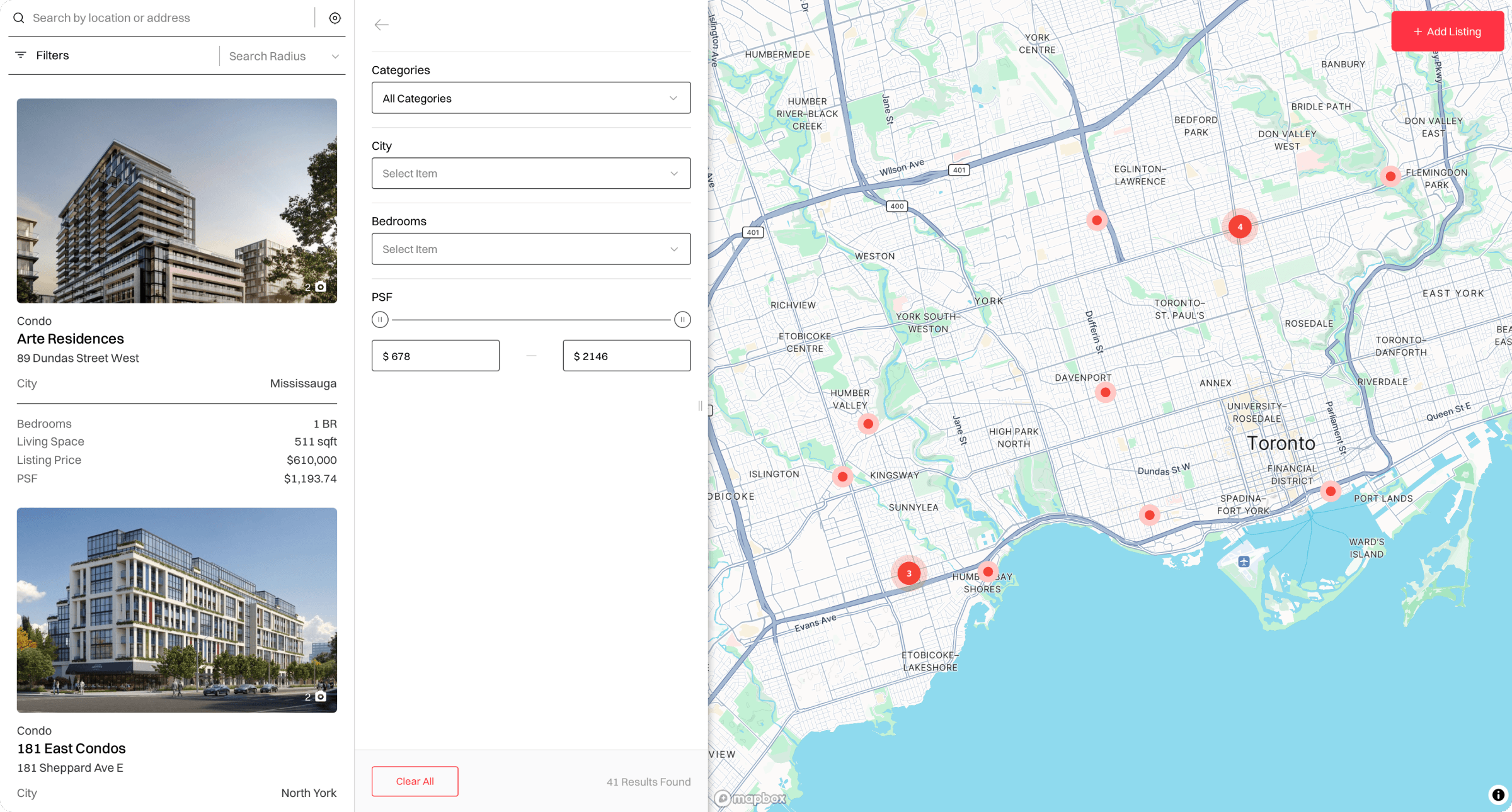 Precondo Assignments property search with category and bedroom filters