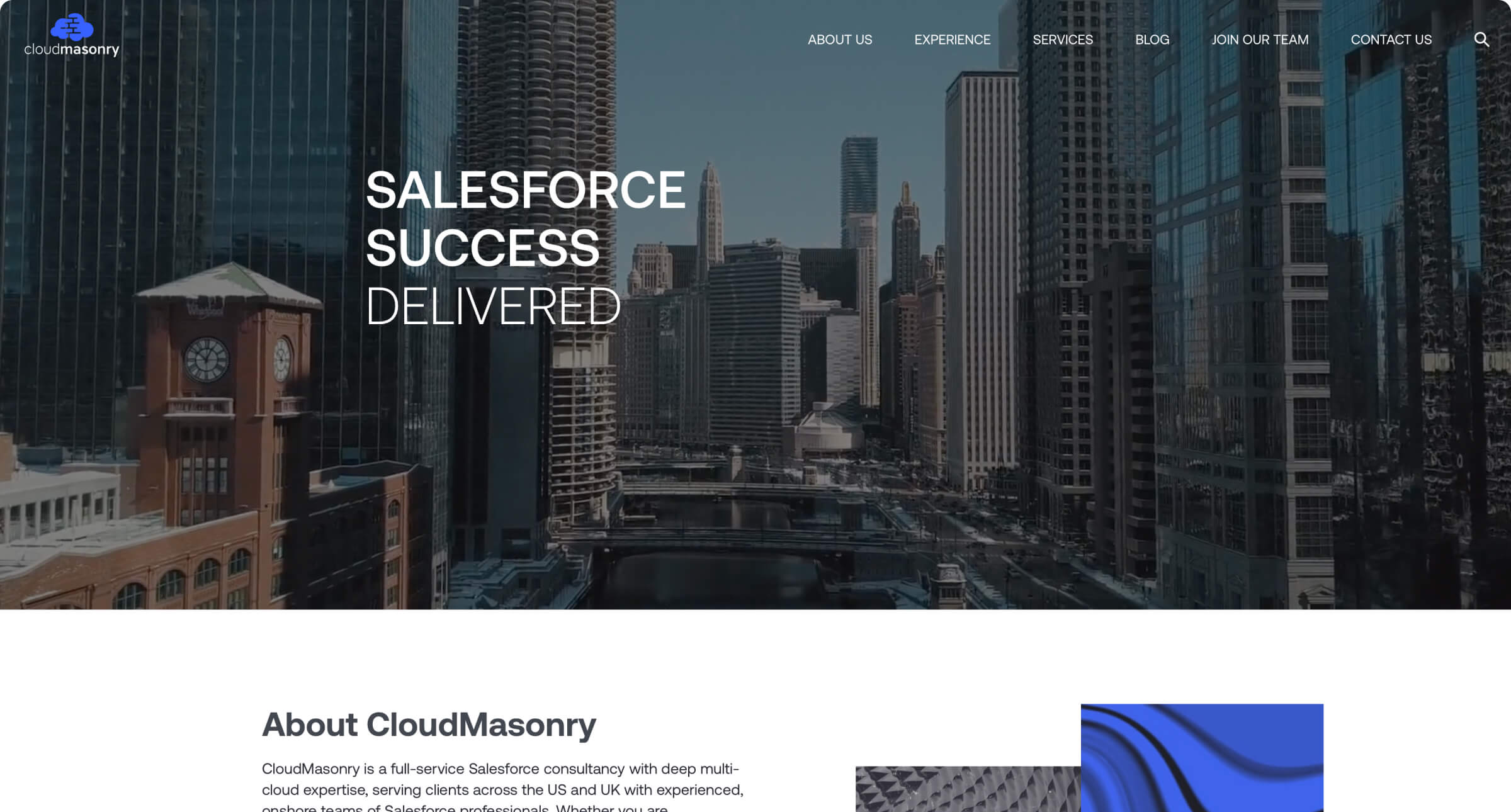 CloudMasonry homepage introducing Salesforce consulting services