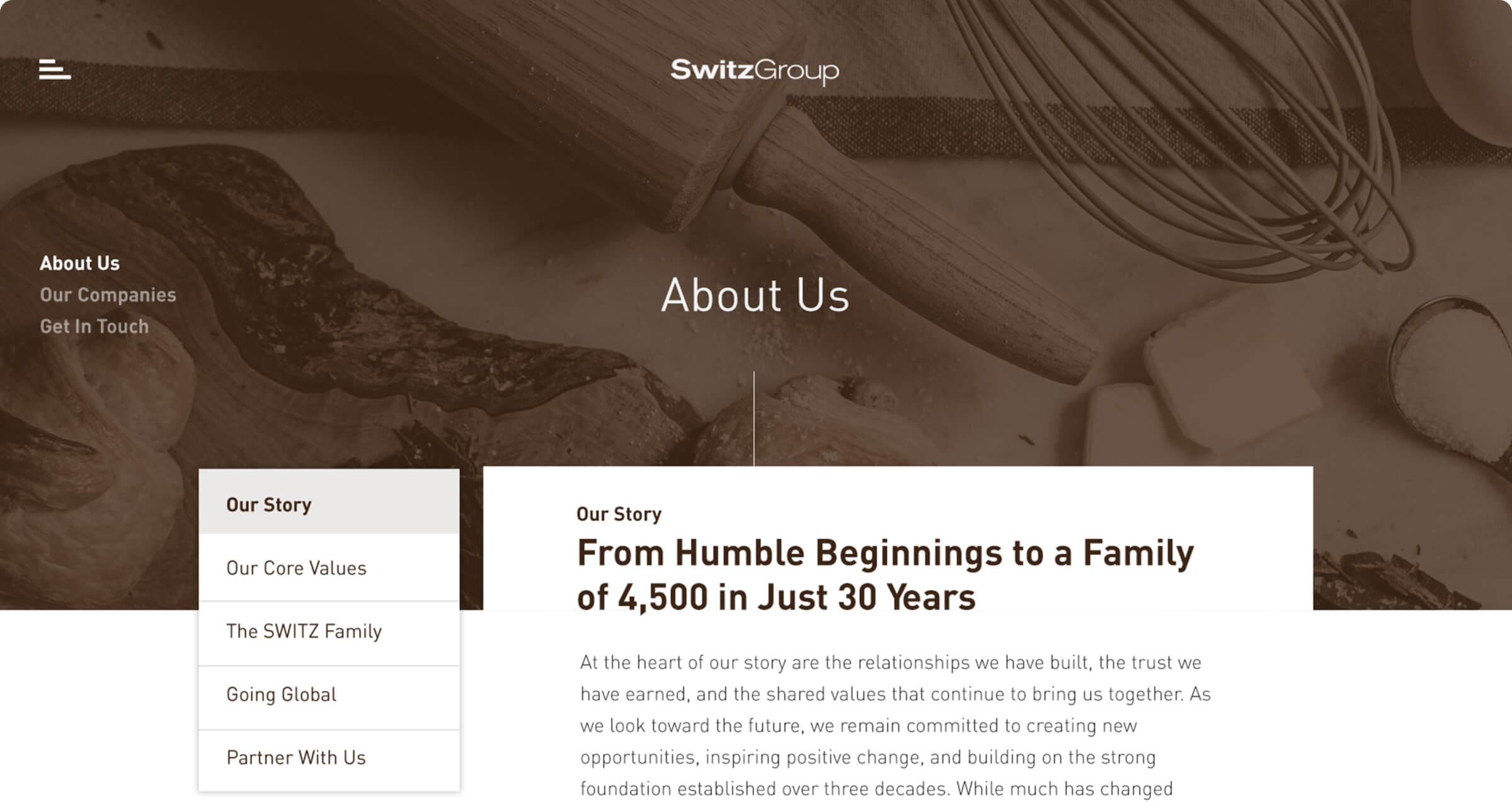 Switz Group company page with history and business information tabs